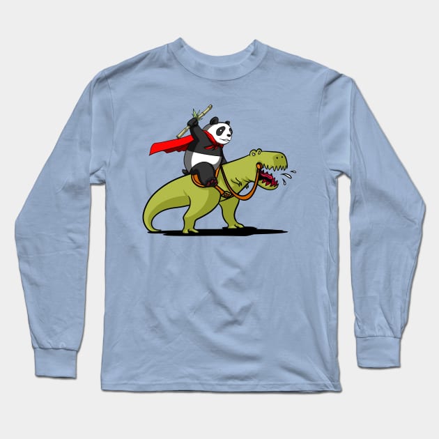 Panda Bear Riding A T-Rex Dinosaur Long Sleeve T-Shirt by underheaven